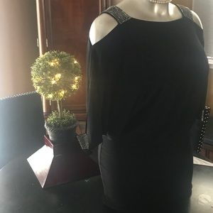DJ-JAZ BLACK MINI Dress with crystal shoulder